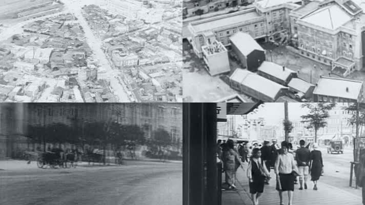 30年代民国沈阳城市街道人群商业区老建筑