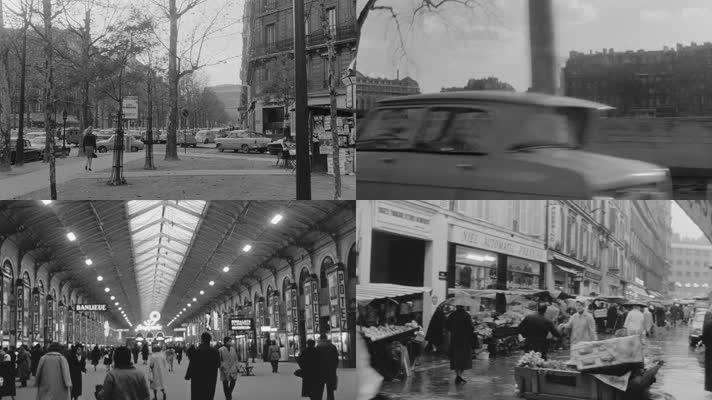 50年代巴黎城市街道火车站集市咖啡馆