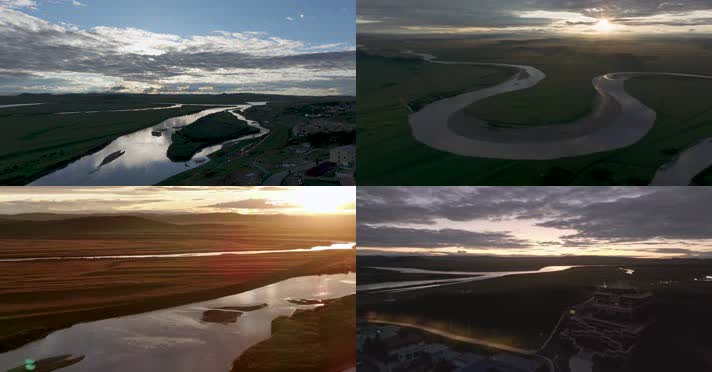 4K延时航拍黄河九曲第一湾日落合集