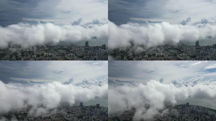 【穿云】4K海南海口城市航拍穿云云海云雾