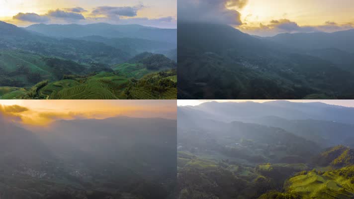 延时航拍龙脊金坑金佛顶日出美景