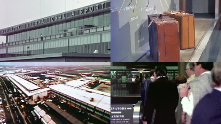 60年代纽约国际机场飞机滑行起飞降落