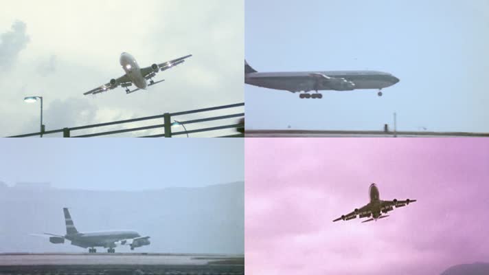 60年代香港启德国际机场飞机滑行起飞降落