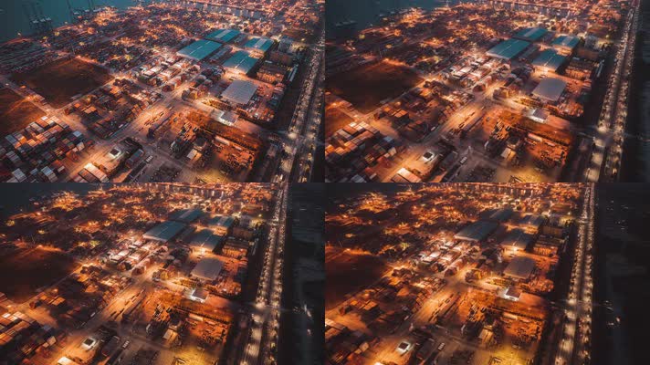 4K集装箱码头夜景车流