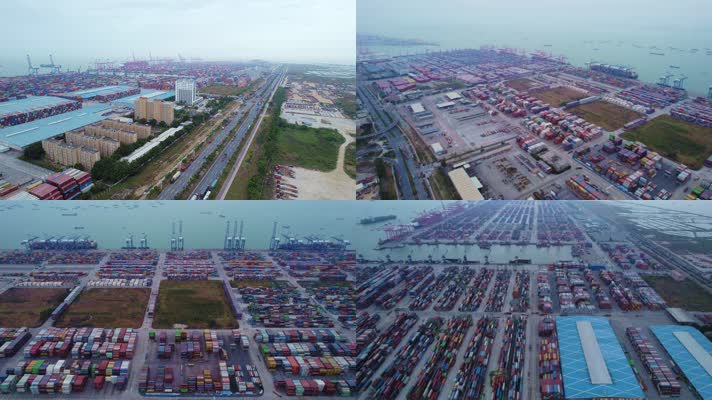 4K广东南沙集装箱港口航拍