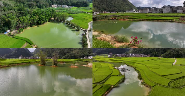 航拍广西靖西平江村自然风光美景