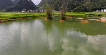 航拍广西靖西平江村自然风光美景