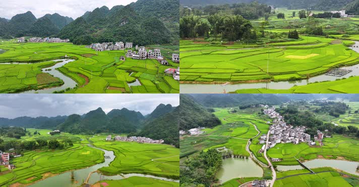 航拍广西靖西平江村自然风光