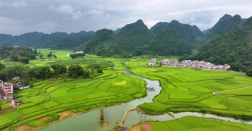 航拍广西靖西平江村自然风光