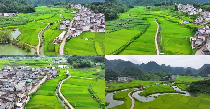 航拍广西靖西平江村风光