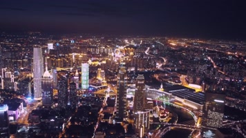 航拍天津城市夜景