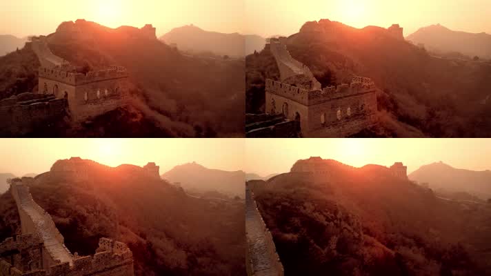 中国长城航拍日出日落