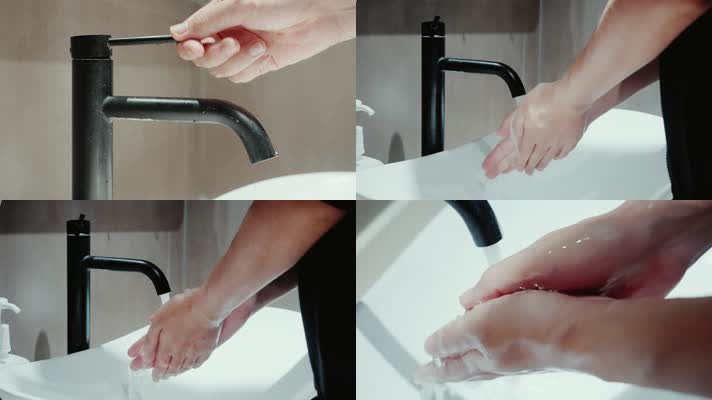 4K女人打开水龙头洗手清洁