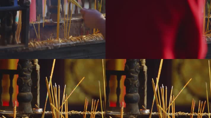 4K寺庙烧香 点香 上香空镜头