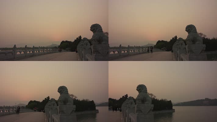 皇家园林北京颐和园十七孔桥日落4K大片7