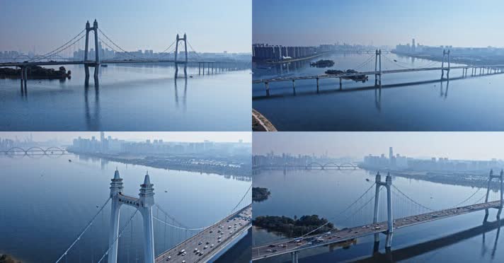 4k 航拍湖南长沙湘江三汊矶大桥