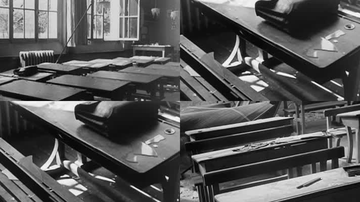 50年代战乱战争废弃遗弃空荡教室