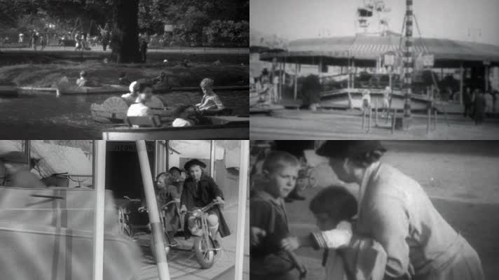30年代小学生学前班幼儿园旋转木马游乐场
