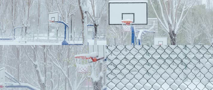 初冬大雪蓝球场风雪北方冬季寒潮