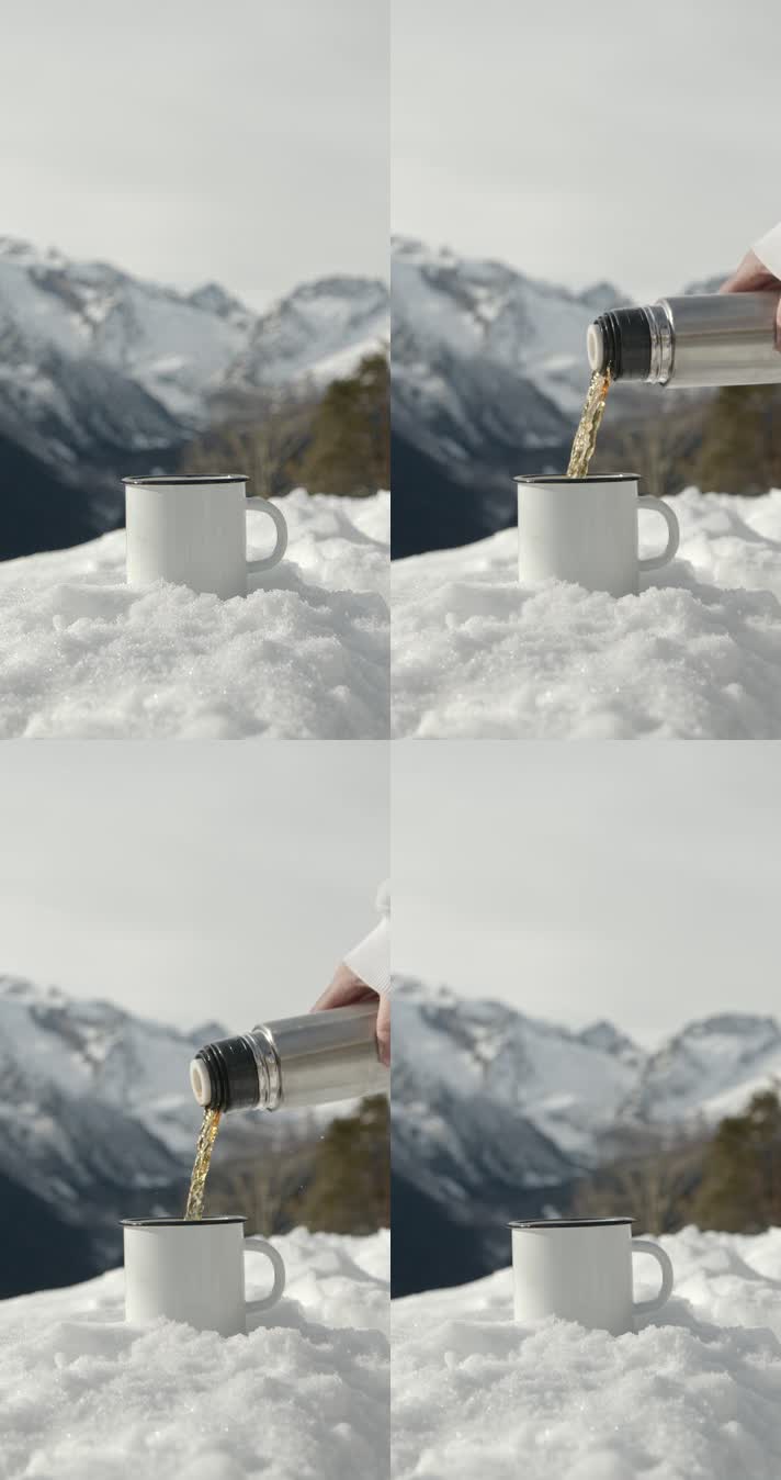 雪后的高山缓缓倒下咖啡