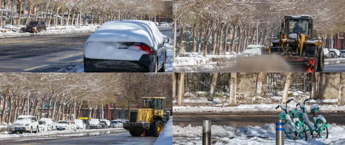 初冬大雪环卫除雪车扫雪作业