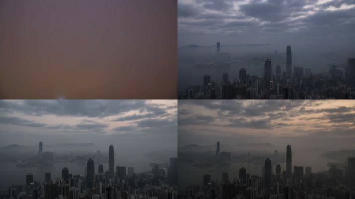 浓雾下香港维港优美夜景