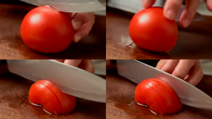 厨师在砧板上切番茄【4K】