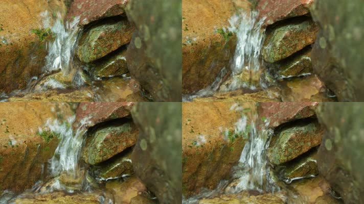清澈山泉水瀑布潺潺流水小溪