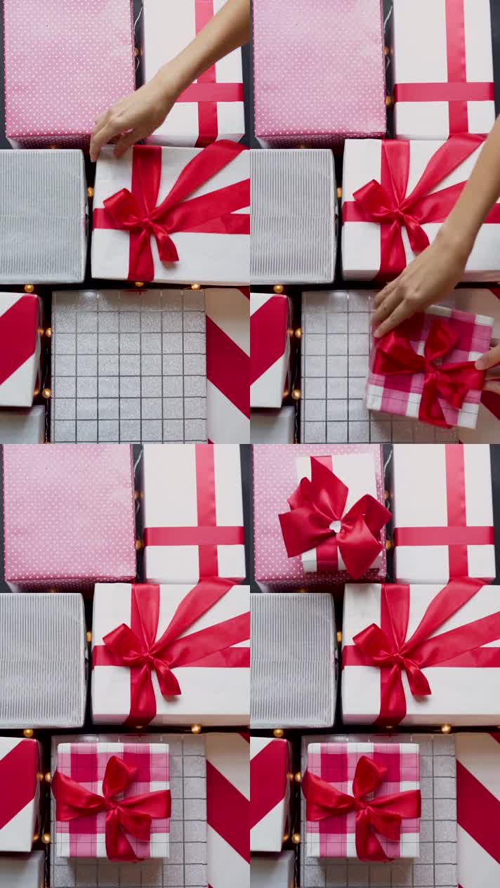 圣诞节礼物摆放在桌子上圣诞主题粉色