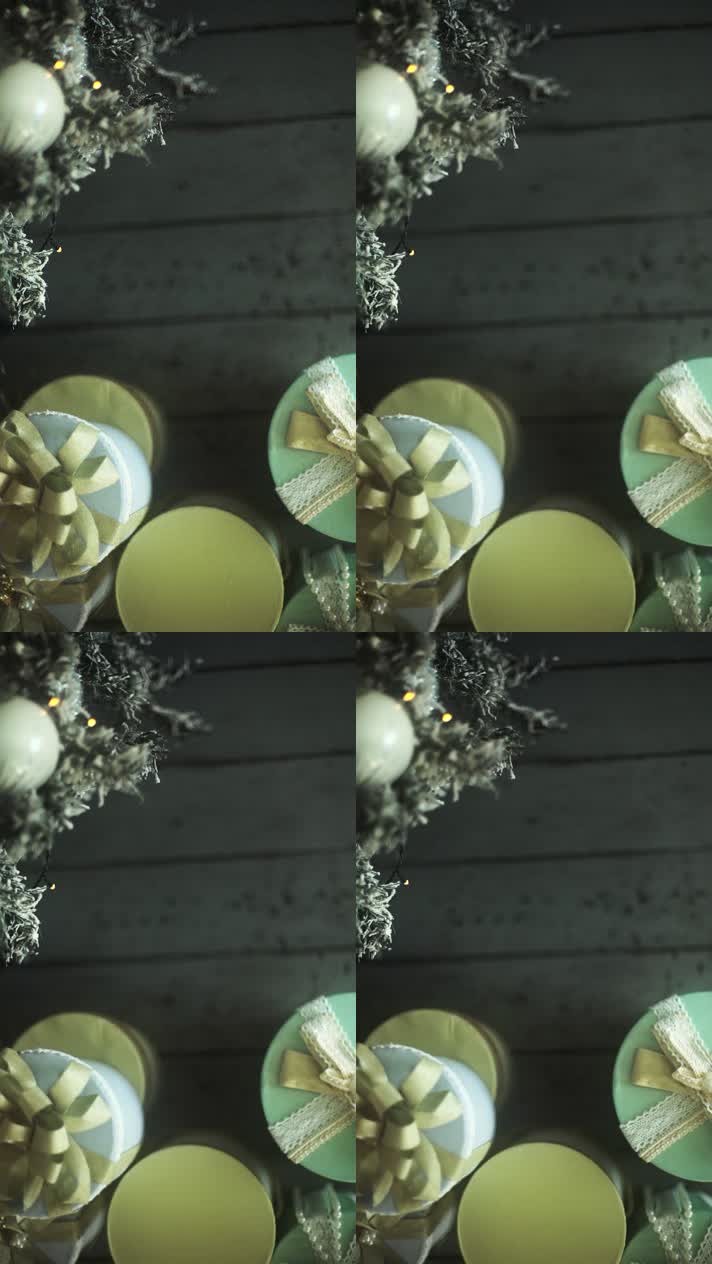 圣诞节实木桌面背景礼物摆放