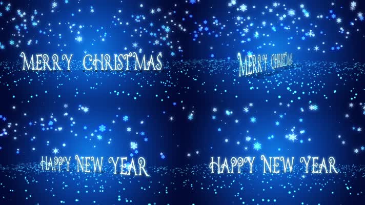 圣诞快乐新年快乐旋转字体变换蓝色背景
