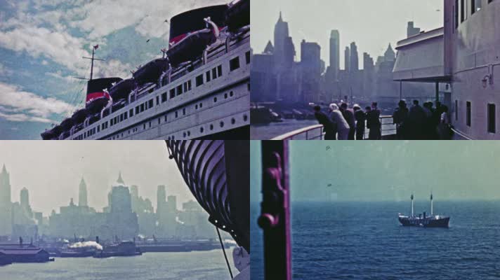 30年代美国纽约码头轮船航行抵达进港