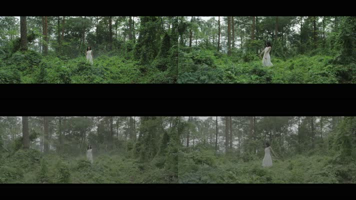 唯美白衣女孩在森林树林中跳舞起舞