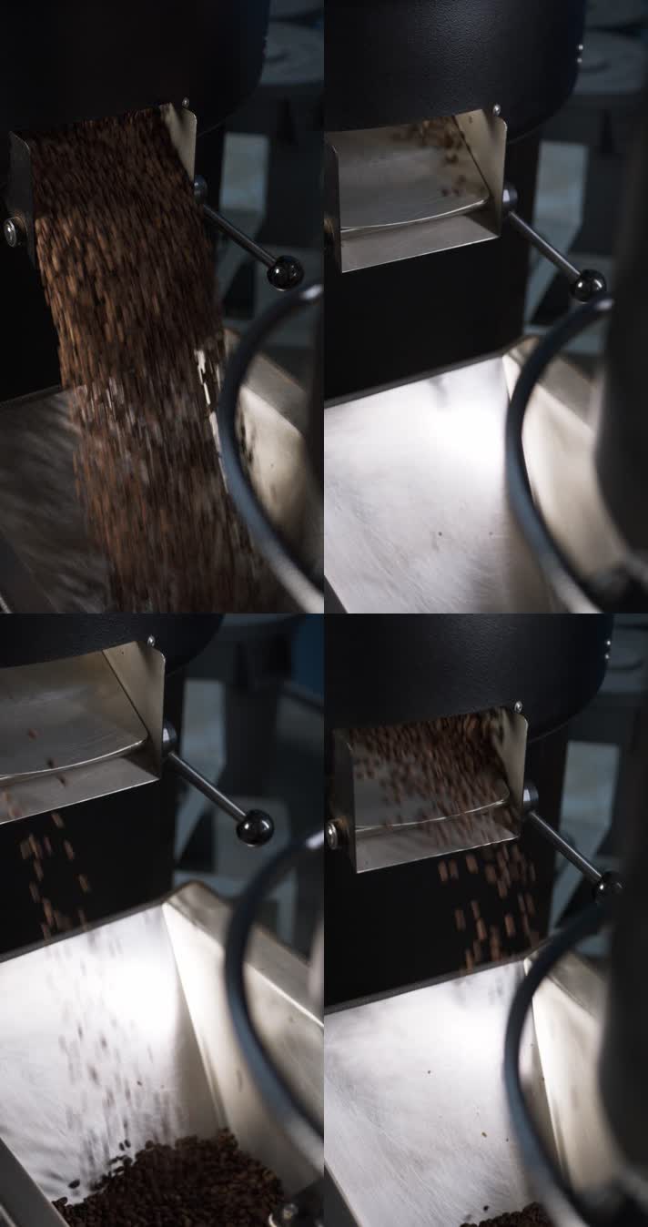 咖啡机里流出很多咖啡豆