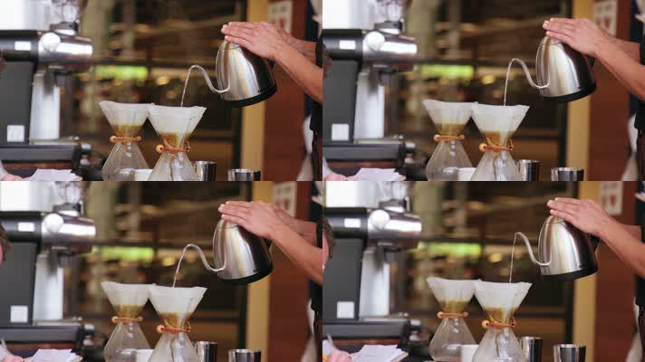 手冲咖啡过程鹅颈壶冲研磨咖啡