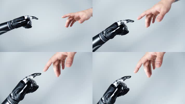 机械手和人手的手指触碰