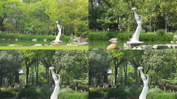 公园小湖中的雕像