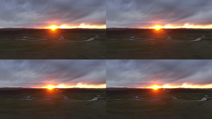 草原曲河丘陵山坡落日光芒 (4)夕阳下的草原风光