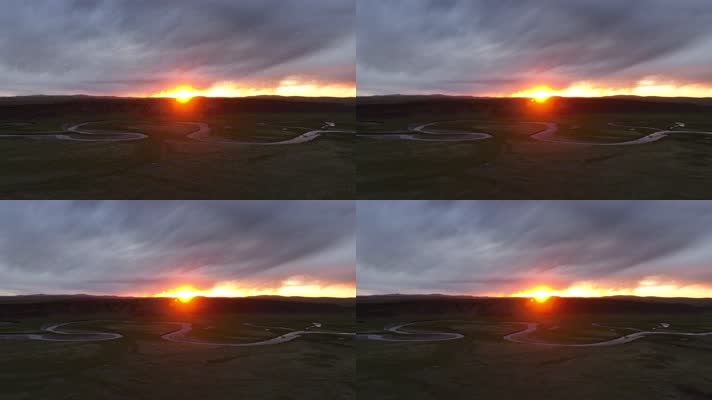 草原曲河丘陵山坡落日光芒 (6)夕阳下的草原风光