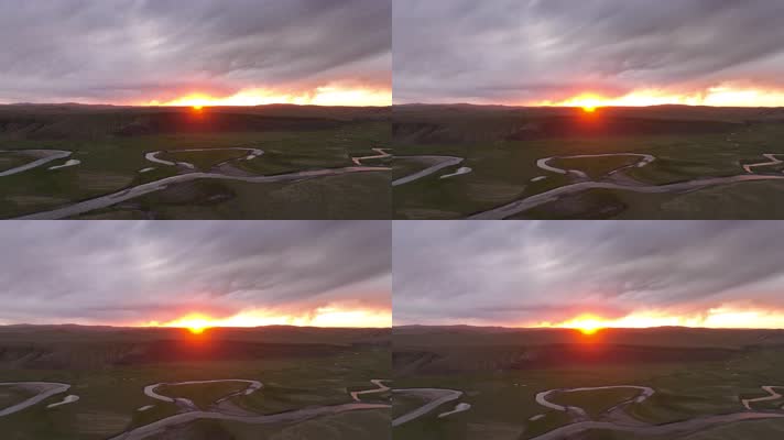 草原曲河丘陵山坡落日光芒 (9)夕阳下的草原风光