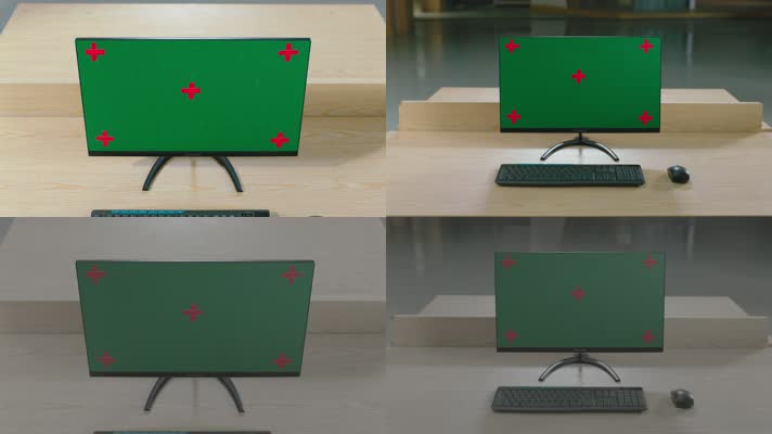 办公室多角度实拍电脑显示器绿幕