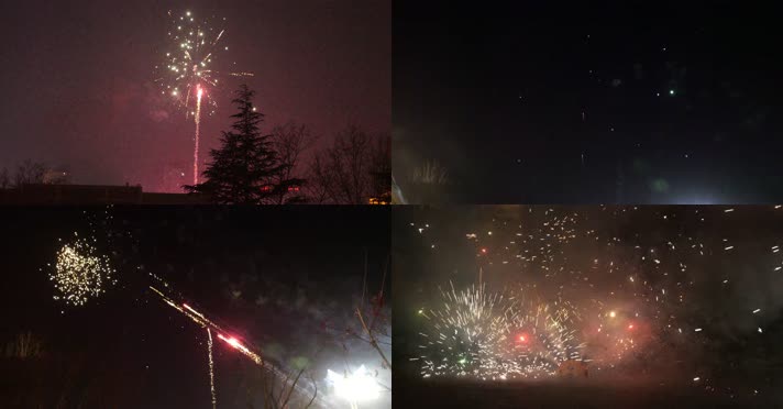 闪烁 发光 粒子 夜晚 城市 地平线 烟花 烟