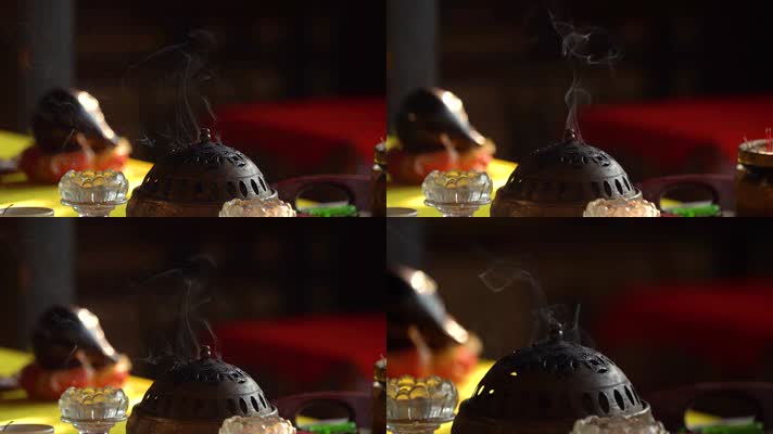 古风香炉烧香烟雾