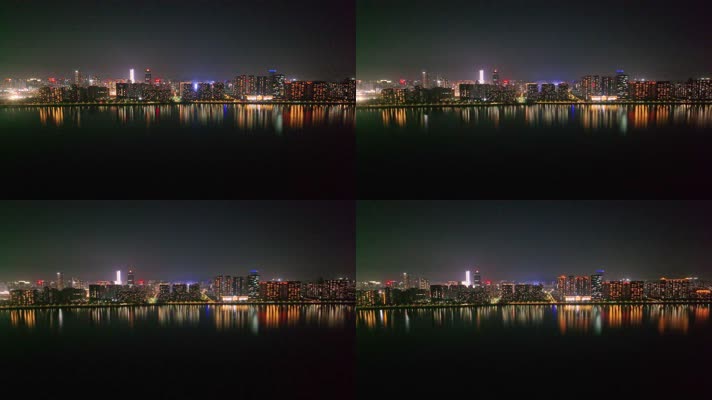 杭州钱塘江两岸高楼大厦夜晚夜景航拍城市风