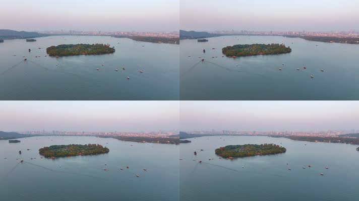 杭州西湖景区三潭印月小瀛洲风景航拍风景大