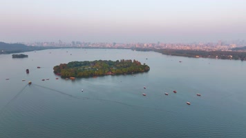 杭州西湖景区三潭印月小瀛洲风景航拍风景大