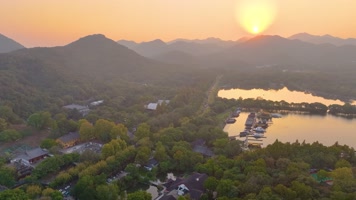 唯美杭州西湖雷峰塔景区大自然风光航拍杭州