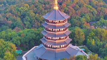 唯美杭州西湖雷峰塔景区大自然风光群山航拍