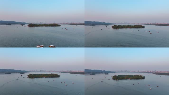 杭州西湖景区三潭印月小瀛洲风景航拍风景大