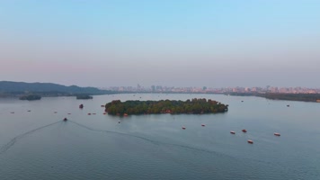 杭州西湖景区三潭印月小瀛洲风景航拍风景大
